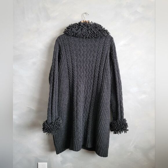 Jillian Jones 100% LambsWool Midi Cardigan Cable Knit Dark Gray Fisherman Sz XL - Picture 15 of 15